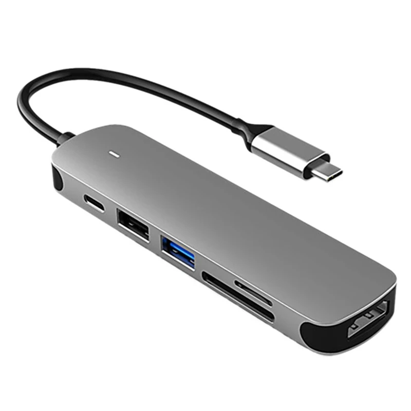 6 в 1 USB C конвертер концентратор Type-C в HDMI-совместимый 4K SD/TF кардридер USB2.0 USB 3,0 PD 60 Вт Зарядное устройство концентратор адаптер от AliExpress WW