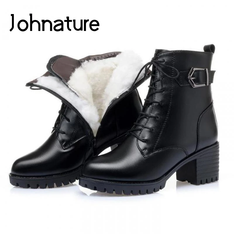 

Женские ботильоны на толстой подошве Johnature, ботинки из натуральной кожи на платформе, с круглым носком, на молнии, с шерстяной подкладкой, ру...