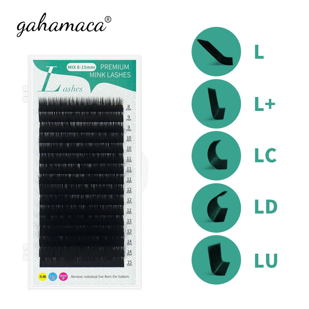 Ресницы Накладные GAHAMACA L/L +/LC/LD/LU(M) 8 15 мм смешанные норковые из ПБТ для прививки L