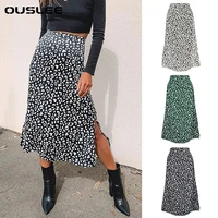 ouslee women summer sexy leopard print wrap chiffon split skirt casual fashion long skirts for women satin elegant zipper skirts