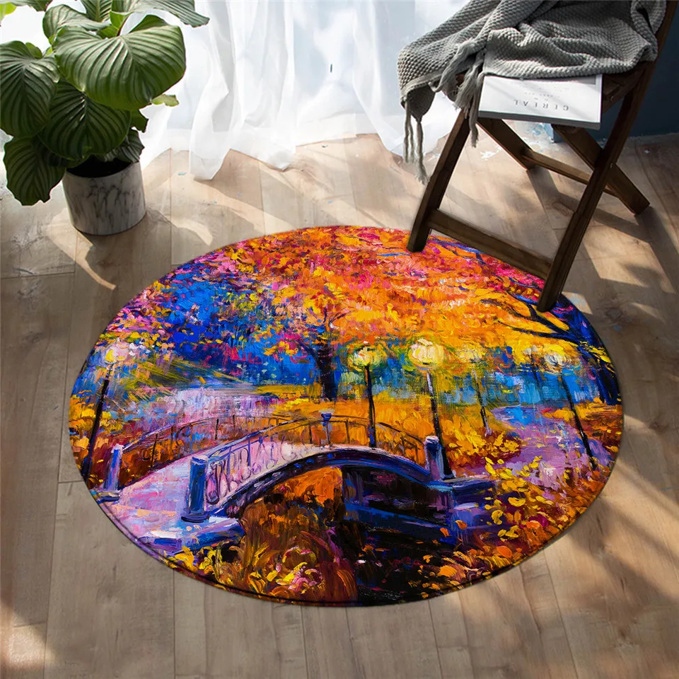 

Oil Painting Style Lavender Moon Sunset Round Floor Mat Small Rug Bedroom Living Room Home Decoration