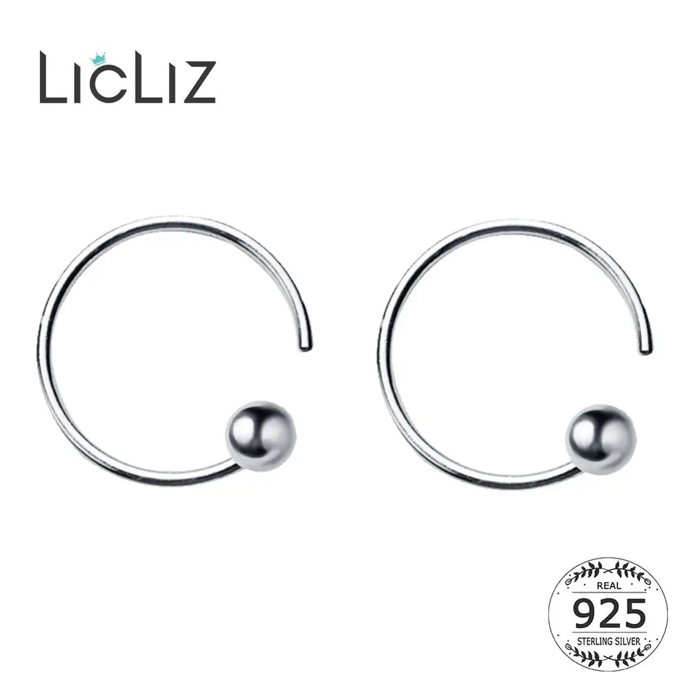 LicLiz, новинка, 925 пробы, серебряные, открытые серьги-кольца для женщин, 8 мм/10 мм, простые 925 серебряные ювелирные изделия, маленький шар, бижутерия LE0565