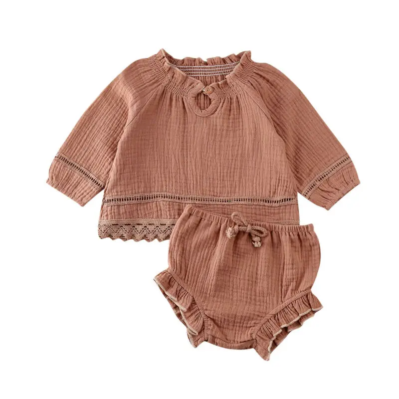 

2PCS Newborn Toddler Baby Girl Ruffle Tops T-shirt Shorts Pants Outfits Clothes