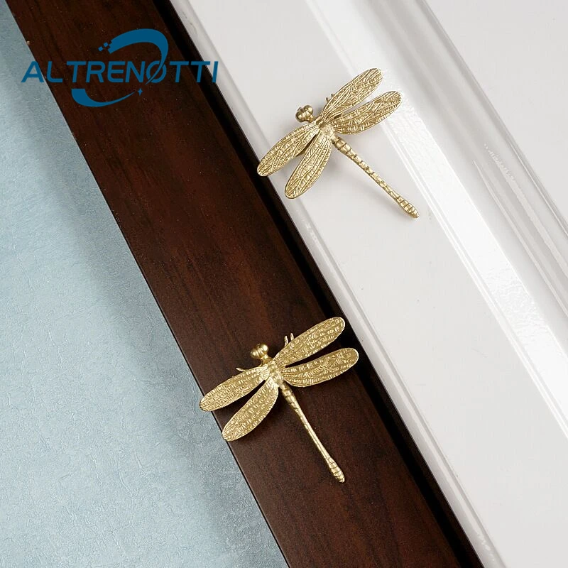 

European Furniture Cabinet Handle Vintage Brass Gold Dragonfly Door Pull Wardrobe Drawer Kitchen Cupboard Knob House Hardware