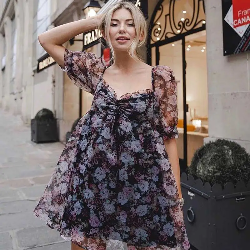 Богемный Вдохновленный FAYE BABY DOLL платье с рукавами-фонариками мини-вечерние