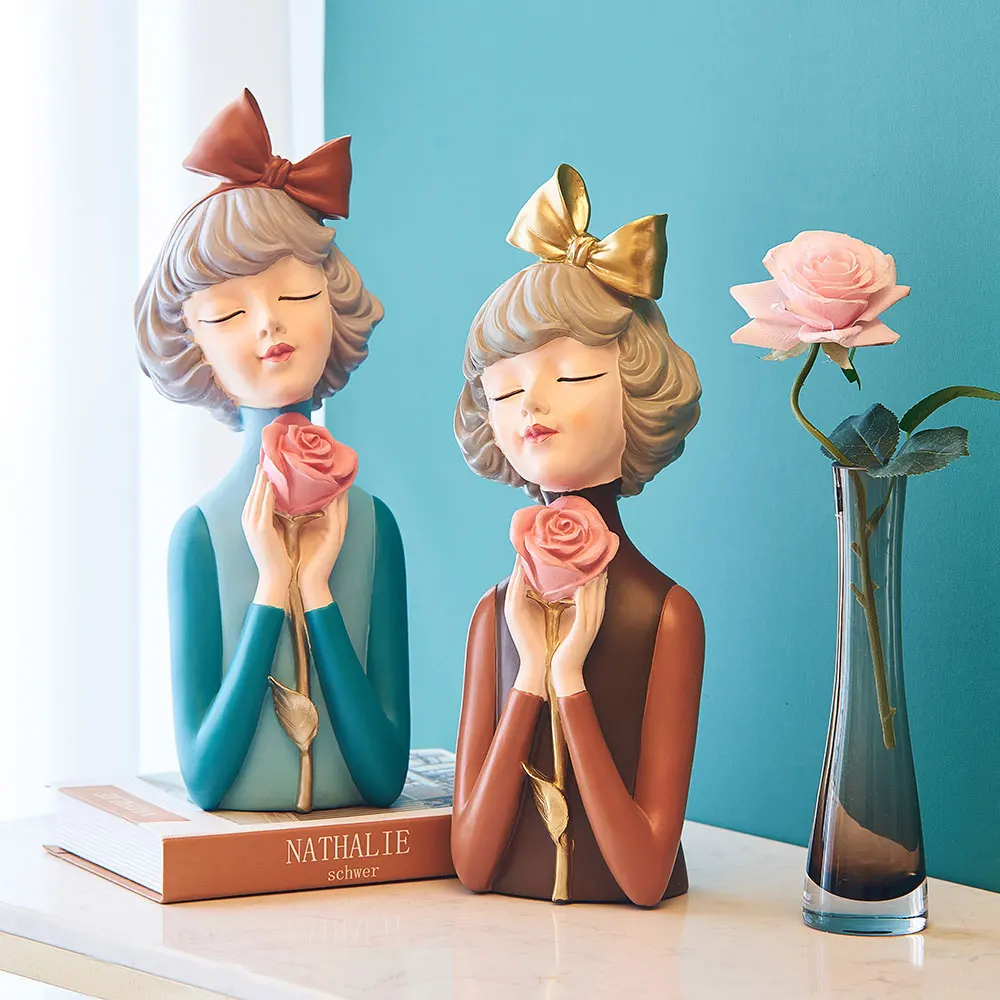 

Bow Girl Sculpture Resin Figure Statue Bubble Girl Nordic Home Decor Living Room Decor Accessories Gift Statues for Decoration