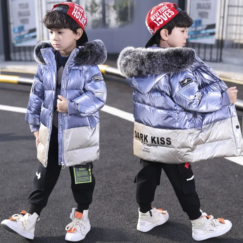 

New Kids Thick Warm Jackets Coat Winter Boy Girl Clothes Children Parka Fur Collar Long Hooded Outerwear Overcoat 3-12 years