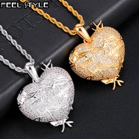 hip hop iced out bling rapper cubic zirconia heart shape necklaces pendants for men women rapper jewelry with solid back