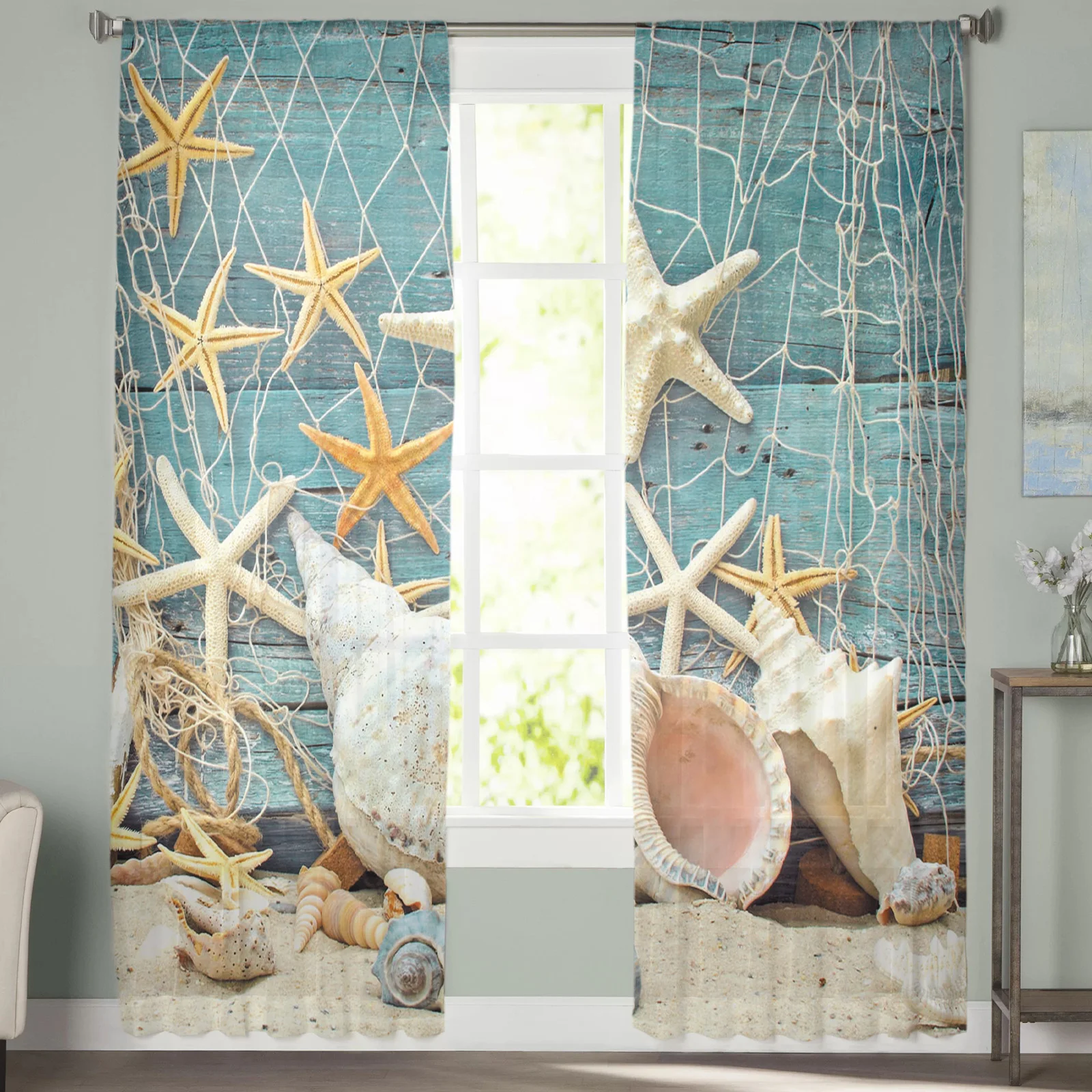 Морская звезда Пляж ракушка рыболовная сеть тюлевые занавески для гостиной