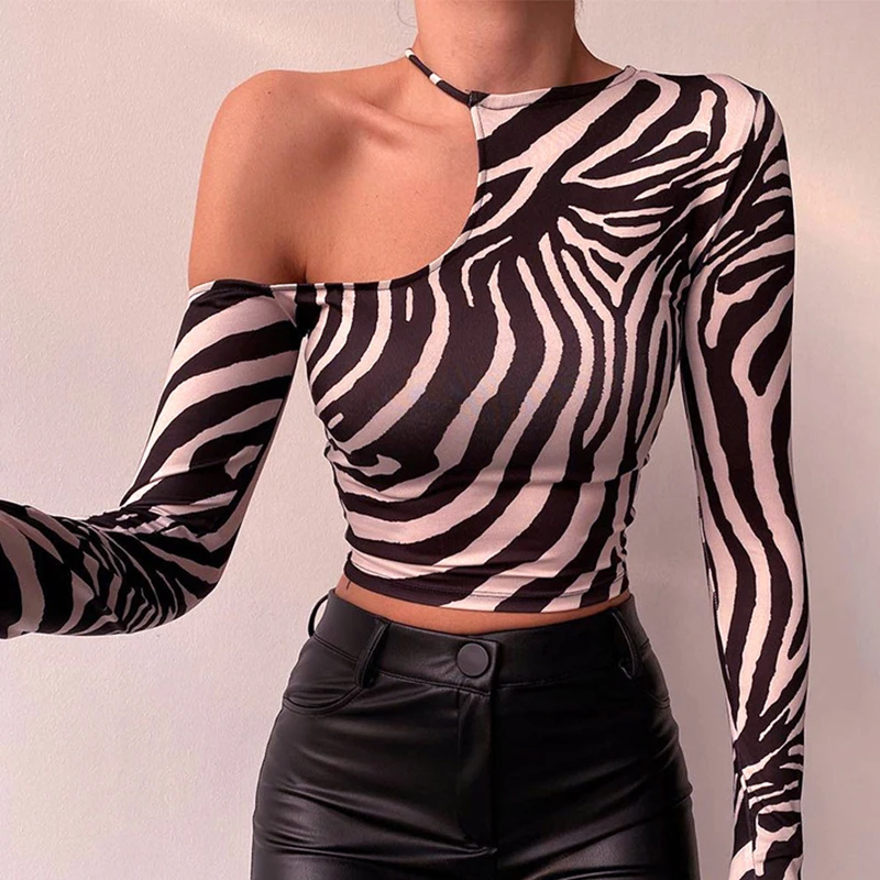 

Long Sleeve Top Women Sexy Off Shoulder T-Shirt New Year 2022 Print T-Shirt Crop Top Graphic T Shirts Streetwear Slim Black Tees