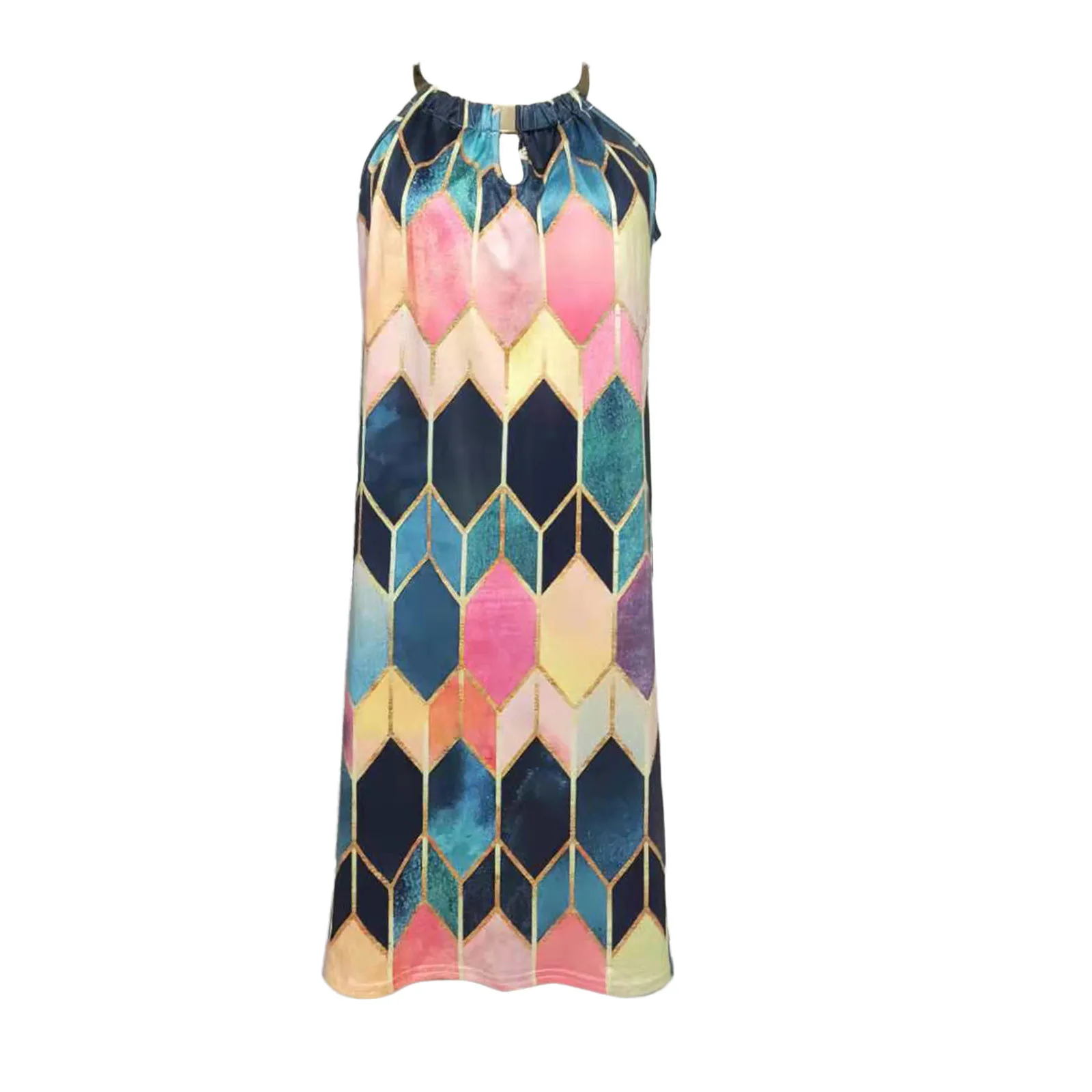

2021 New Fashion Women's Summer Dress Casual Metal Hanging Neck Printed Strapless Dress Fashionable Design Daily Seaside Dresses