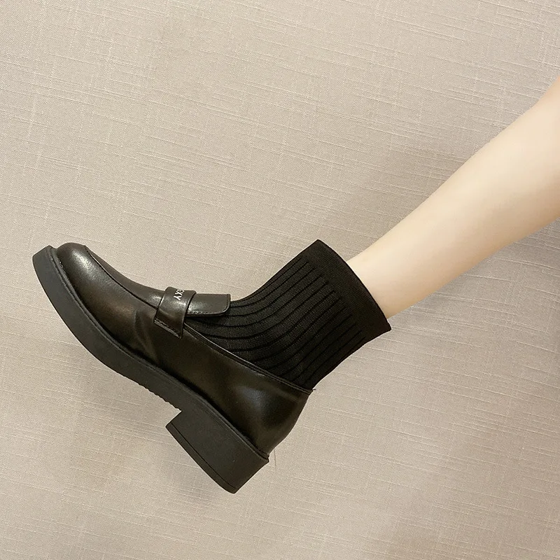 Демисезонные вязаные женские ботинки-носки 2020 обувь на платформе ботильоны