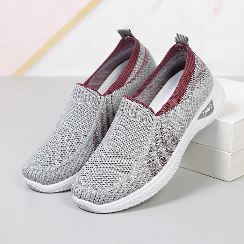 

Knitted Women's Shoes Flat Ladies Vulcanized Shoes Shallow Slip On Female Sneakers Breathable Woman Footwear Casual New