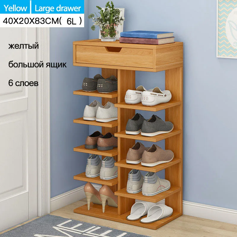 B Yellow 6L Простая деревянная обувная полка быстро собирающийся несколько слоев обуви Полка двери минимализм многофункциональный шкаф для обуви - Цвет: B Yellow 6L
