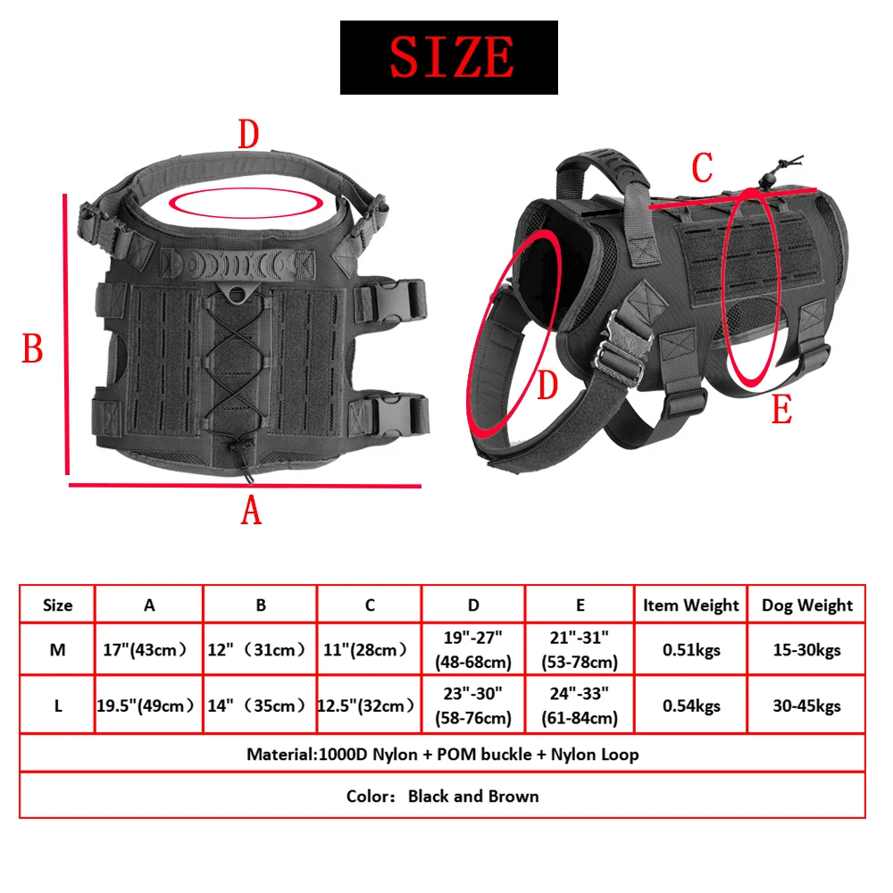 Тактический жилет-поводок для собак военного и тренировочного использования с металлическими застежками Molle и петлями для собак Arnés Para Perros.