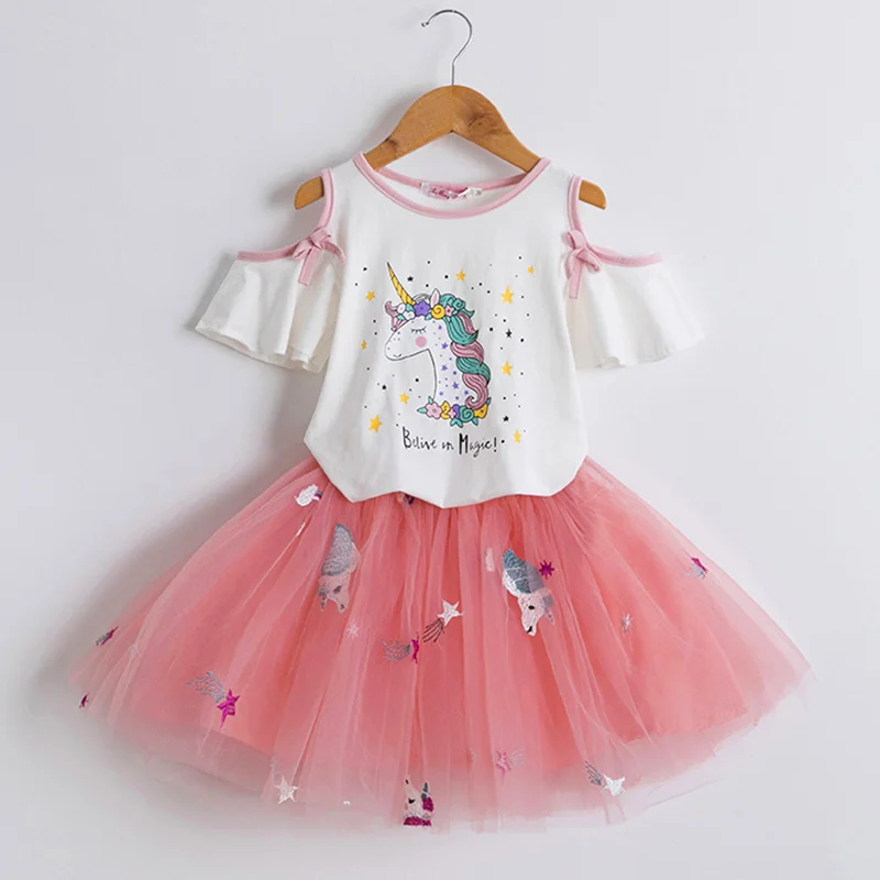 Нарядное платье для девочек вечеринки в виде единорога радужные Детские платья