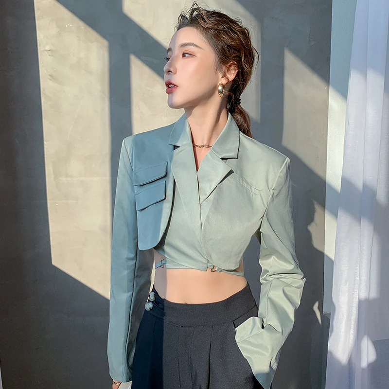 

Women's spring Chic small suit sexy jacket suit top fashion pastel Casaco feminino streetwear Suit Office Ladies