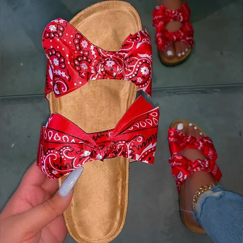 

Summer Women Sandals Silk Bow Flat Shoes Ladies Beach Shoes Slipper Outdoor Fashion Student Home Casual Slippers 35-43