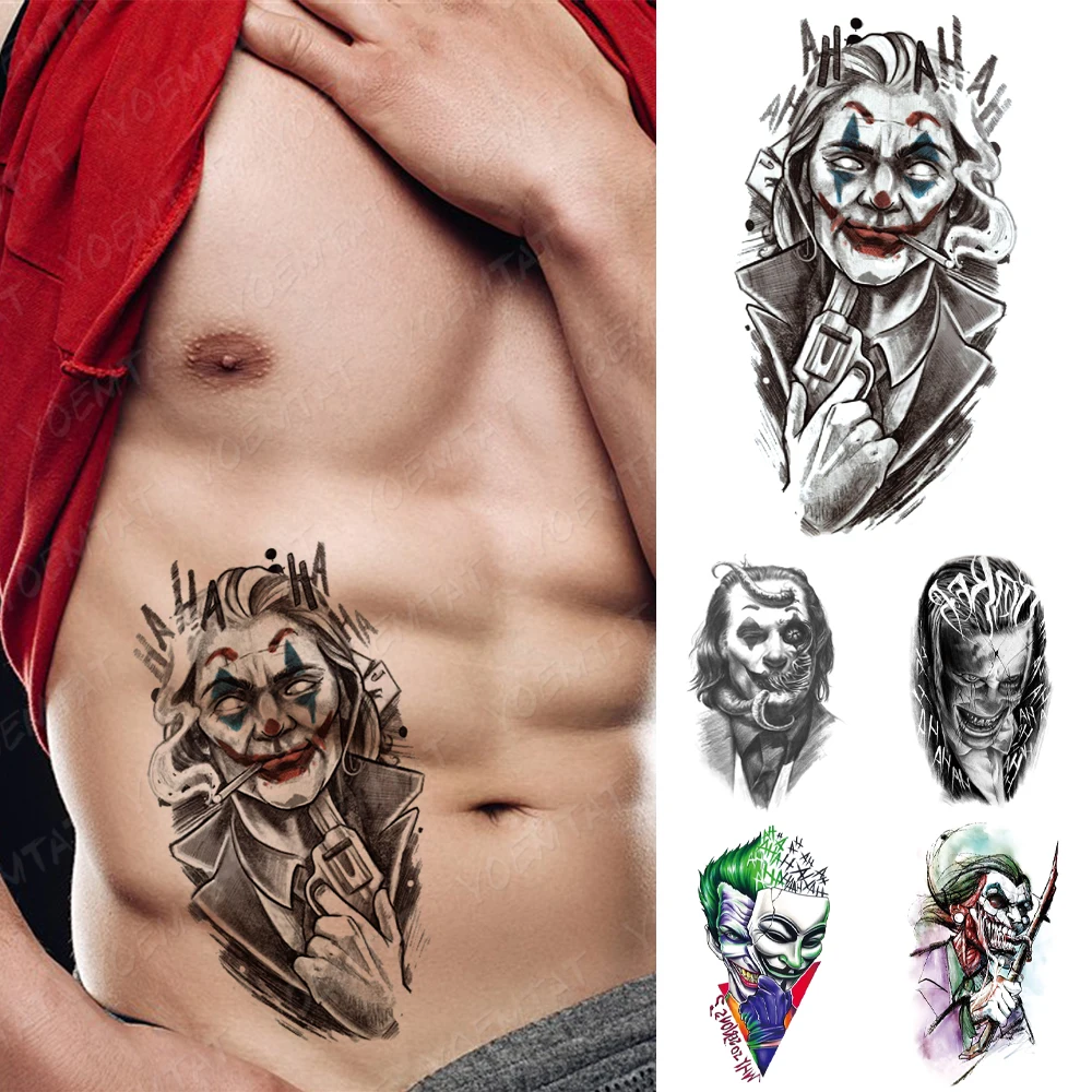 Waterproof Temporary Tattoo Sticker Skull Joker Clown Halloween Cosplay Flash Tattoos Body Art Arm Fake Tatoo Men Women | Красота и