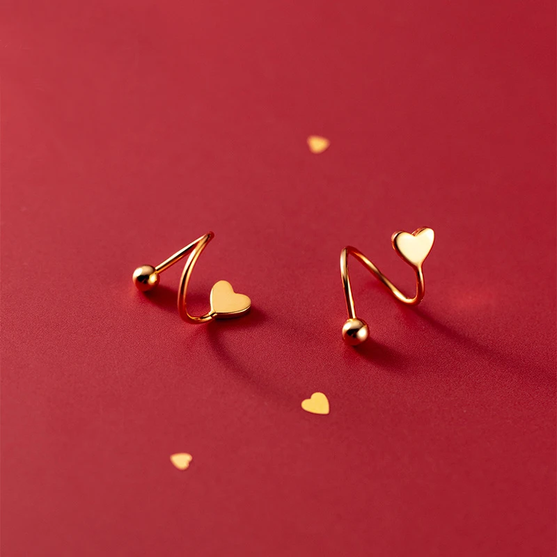 

MloveAcc реальные 925 стерлингового серебра с милыми сердечками и спираль серьги простой S Форма Завинчивающаяся задняя крышка, Серьги Стад Серь...