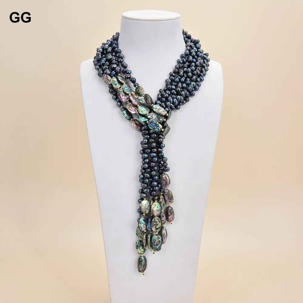 GG Jewelry 50 &quot3 нити ожерелье из ракушки черного жемчуга абалона | Украшения и