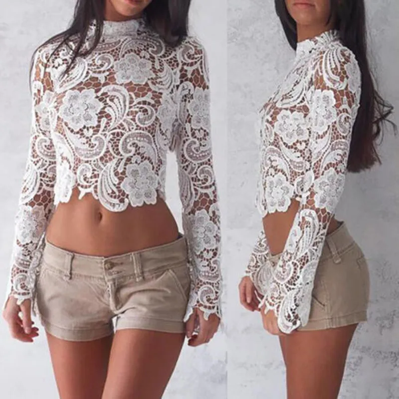 New Elegant Fashion Women Casual Lace Tops Long Sleeve Loose Shirt Ladies Blouse Plus Size