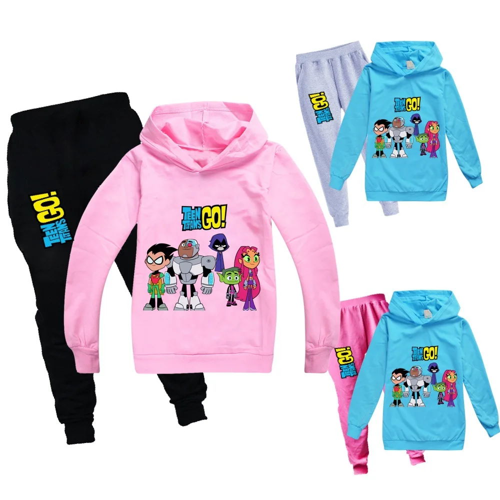 

Sweatshirt Teen Titans GO Children Clothing Set Fall Baby Girls Clothes Suits Printed Hoodies T-shirts+Pants set Kids Streetwear