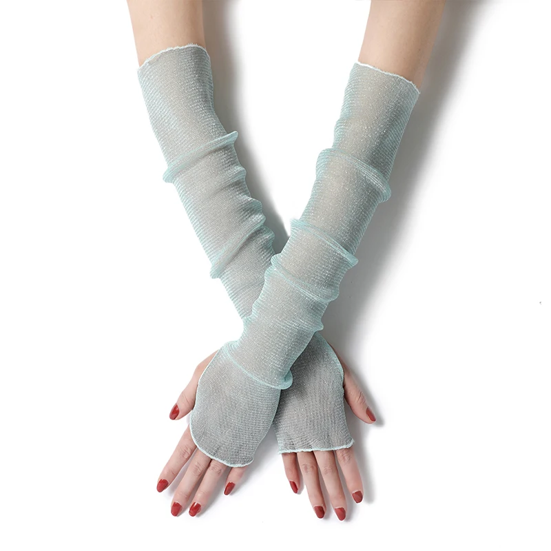 

Summer Fashion Lady Gauze Sun Protection Sleeves Gloves Women Thin Long Fingerless Arm Warmers Sunscreen Uv Breathable Mittens