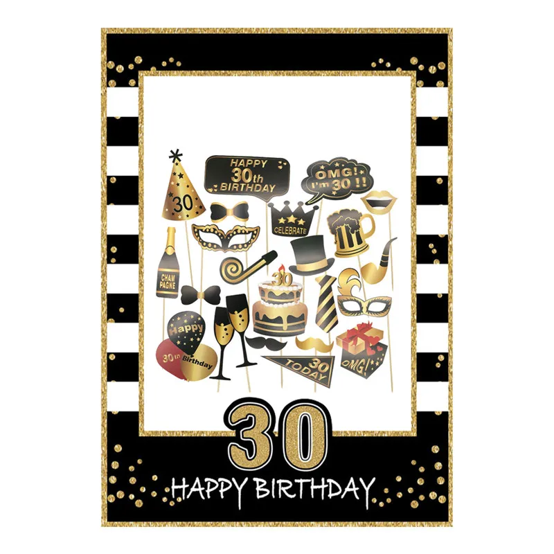 

JQSYRISE 1Set Happy Birthday 30 40 50 60 Photo Booth Props Frame Adult Birthday Party 30th 40th 50th 60th Anniversary Supplies