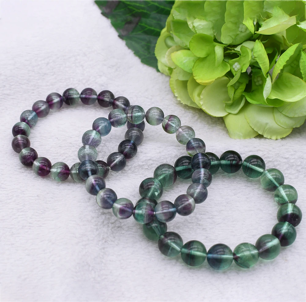 6-10mm Natural Crystal Rainbow fluorite  Round AAA Gem stone Beads Stretchable Bracelet -8