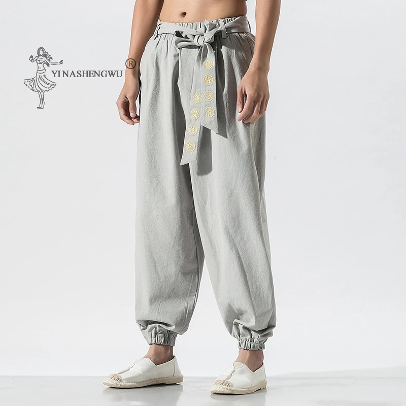 

Japanese Casual Kimono Pants Men Traditional Asian Clothing Yukata Style Embroidered Harem Costume Harajukutrousers Japan Loose