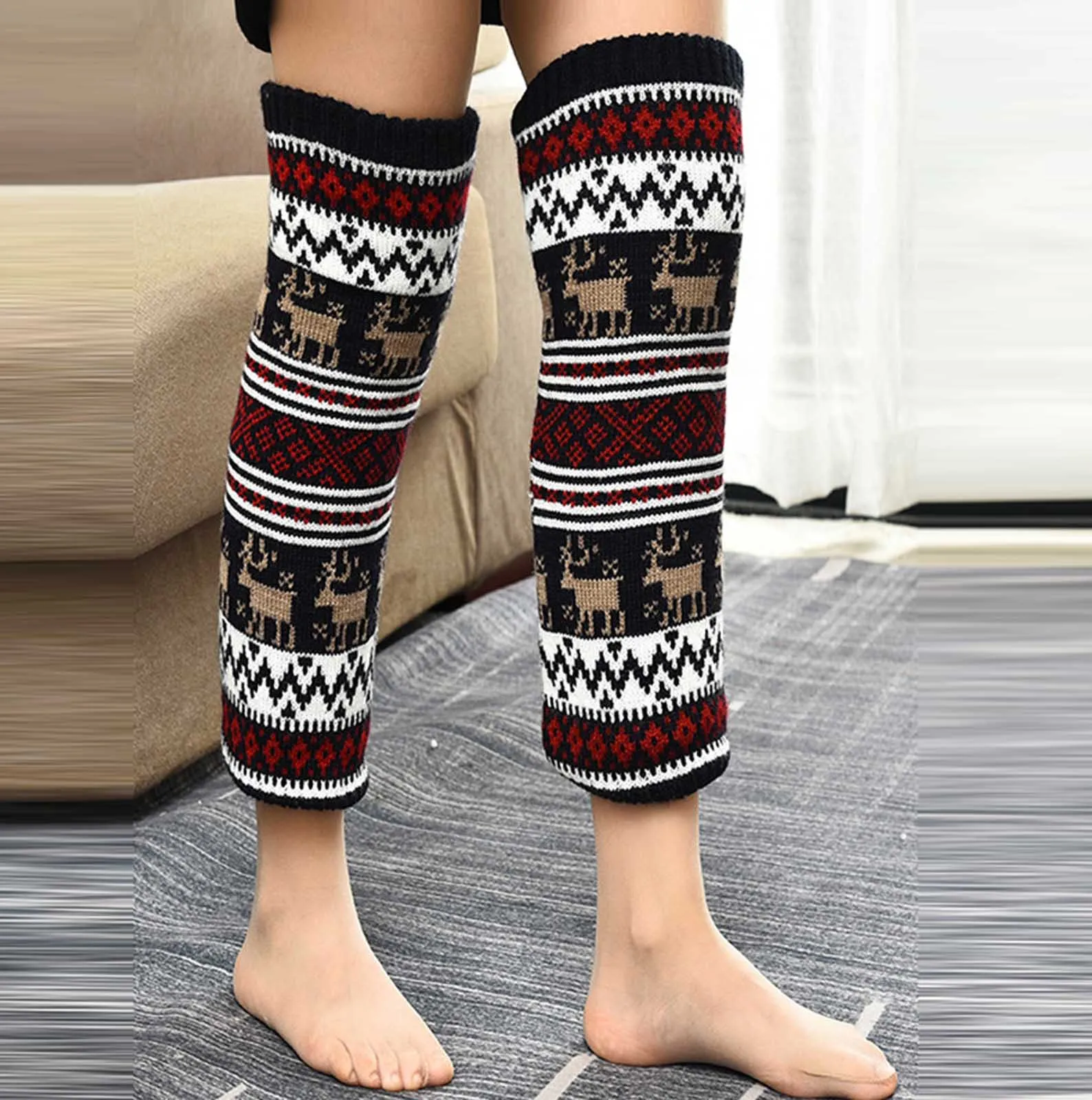 

2021 Christmas Women Warm Thigh High Sockings For Ladies Girls Fashion Cotton Middle Tube Socks Sexy Knitted Long Knee Socks