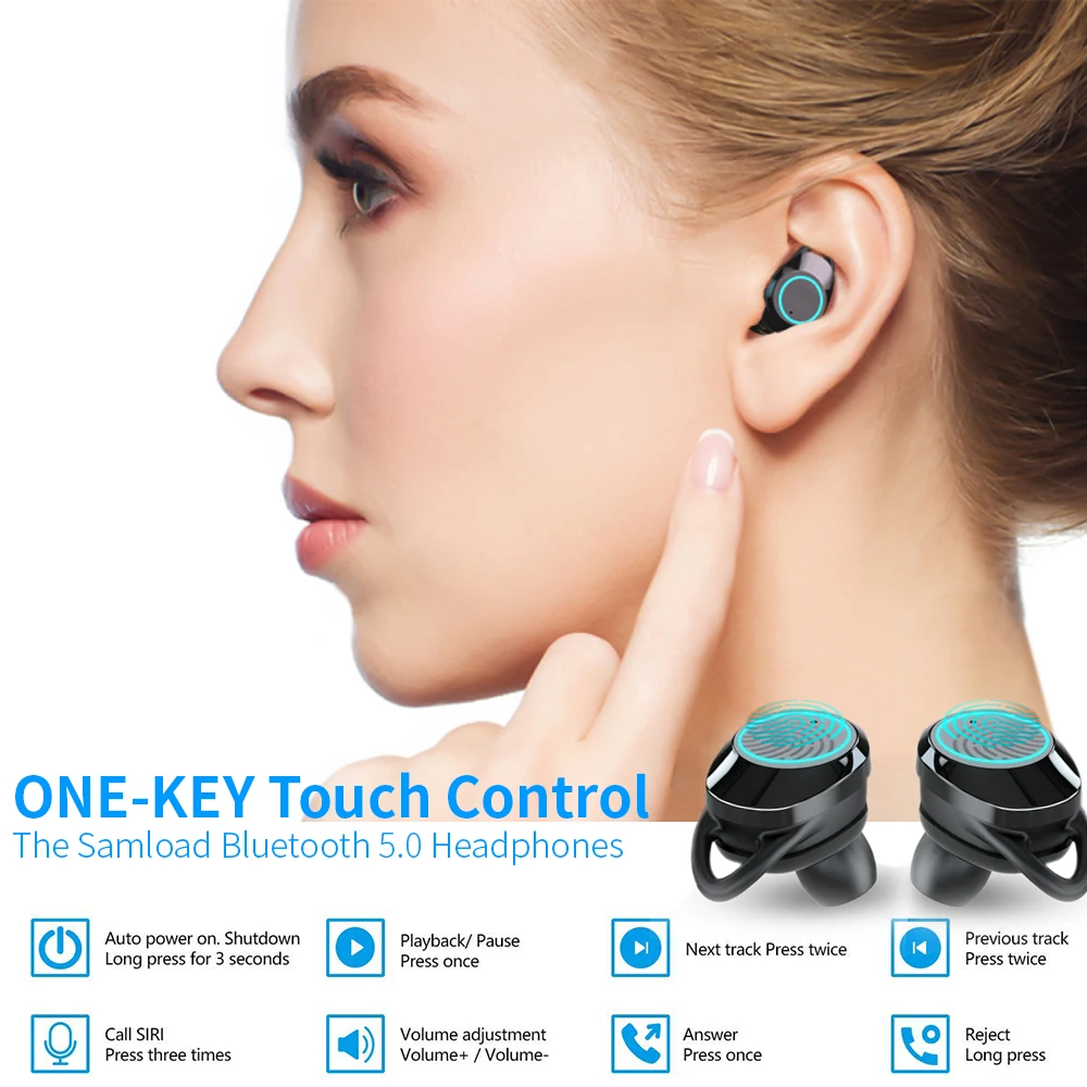

Bluetooth 5.0 TWS Earphone Deep Bass Stereo Headset Waterproof Wireless Earpiece Mini Earbuds with Charging Box