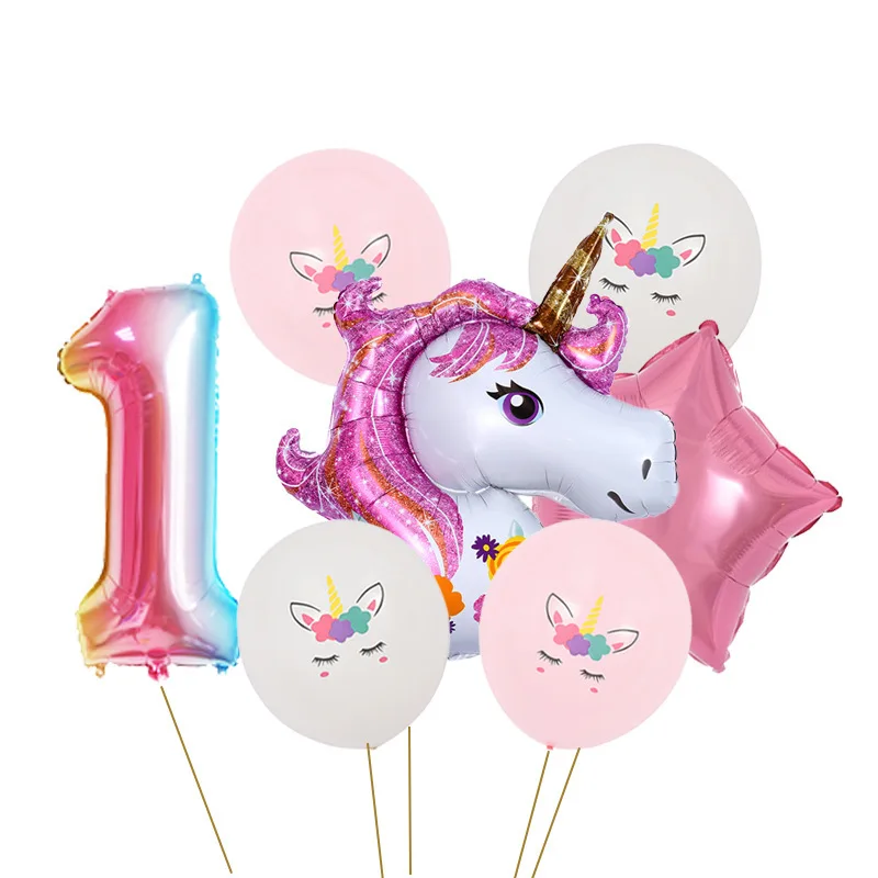 

7pcs/lot Unicorn Number Foil Balloon Unicorn Theme Birthday Party Decoration Inflatable Baby Shower Helium Globos Balloons