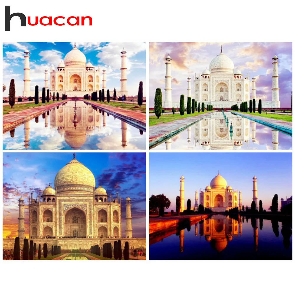 

Huacan Diamond Painting Scenery Cross Stitch Diamond Embroidery Taj Mahal Full Drill Square Diamond Mosaic Rhinestones Pictures
