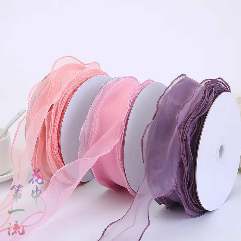 (25 ярдов/рулон) 5 см волнистый стиль органза лента сделай сам для подарочных