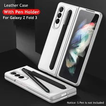 Leather Case With Pen Holder For Samsung Galaxy Z Fold 3 Cover Full Protection Hard Case With S Pen Slot For Z Fold3 5G