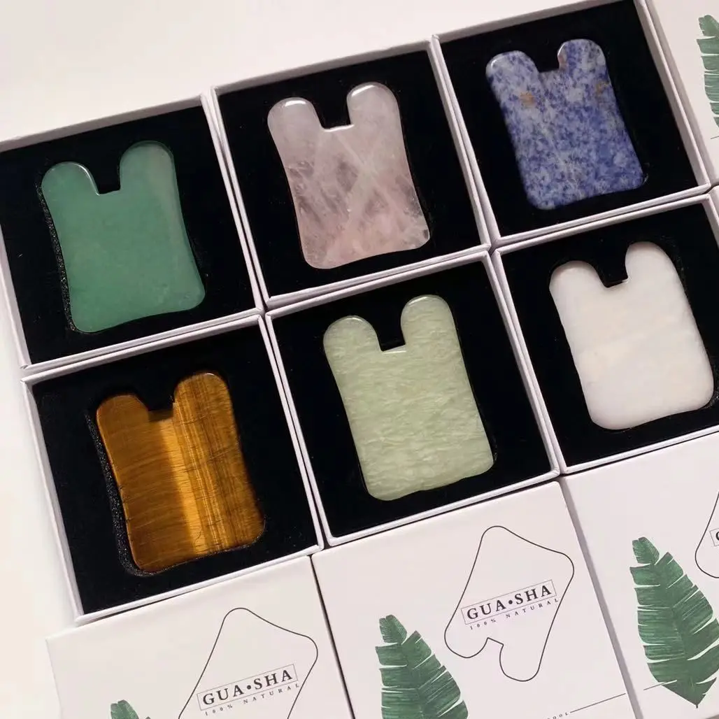 

Gua Sha Massager Face Care Gift Box Natural Jade Stone Guasha Board Skin Relax Slimming Beauty Gouache Scraper Health Care Tool
