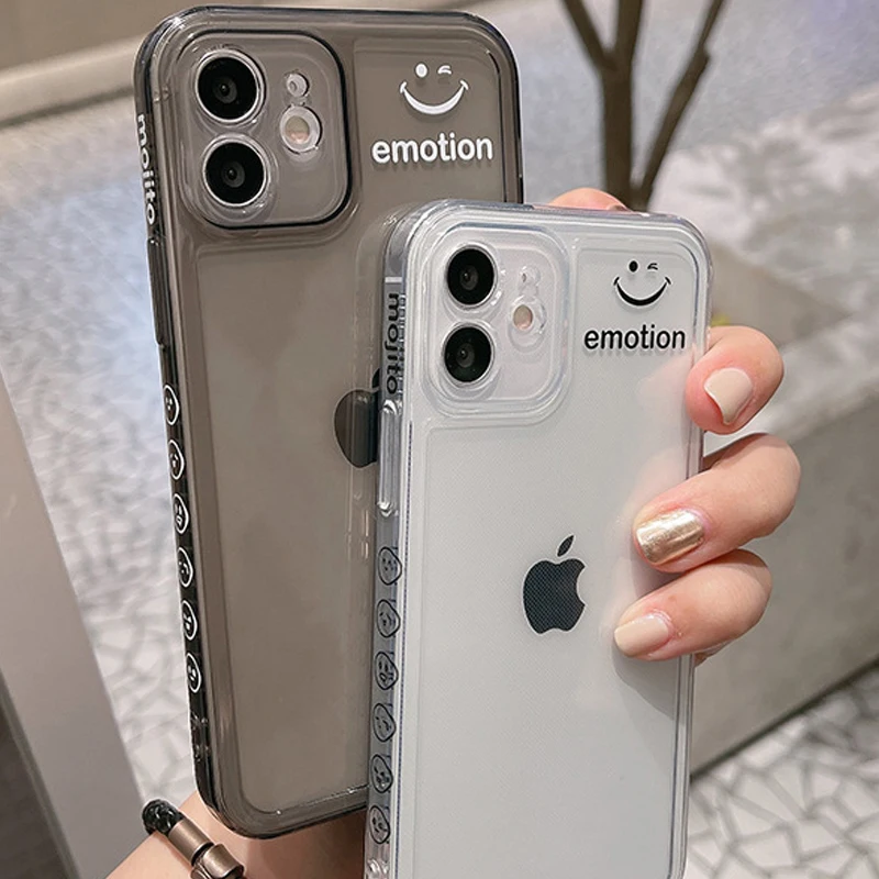 

Wink Smiley Cute Phone Case for Iphone 11 Pro Max 12 Mini 8 7 Plus X Xs Max XR Silicone Expression Side Picture Cartoon Capa