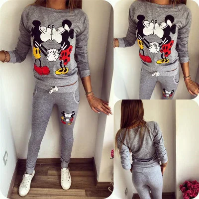 

Mickey Women Two Pieces Sets Top + Trousers Women Long Sleeve Sets Women Outfit Suits For Ladies Clothes Sets Women Clothing