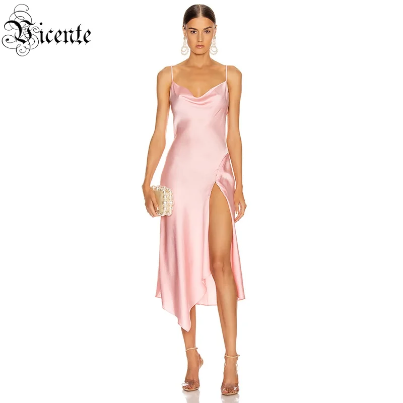 VC Бесплатная доставка 2020 женское элегантное розовое платье сексуальное спагетти