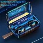 TWS Bluetooth 5,0 наушники с зарядным устройством 2200 мА ч, беспроводные наушники с микрофоном, 9D Hifi, спортивные стереонаушники, игровая гарнитура