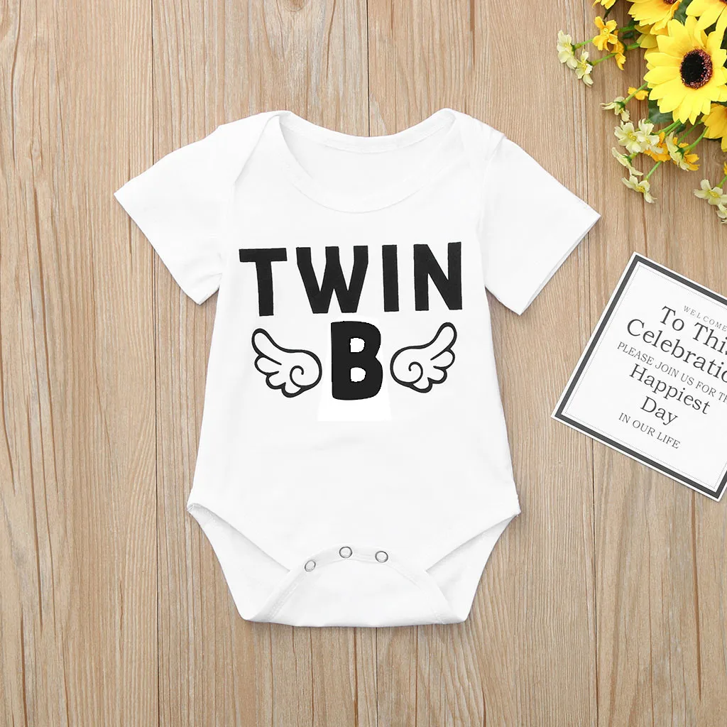 Детский комбинезон для мальчиков и девочек с коротким рукавом надписью Twins