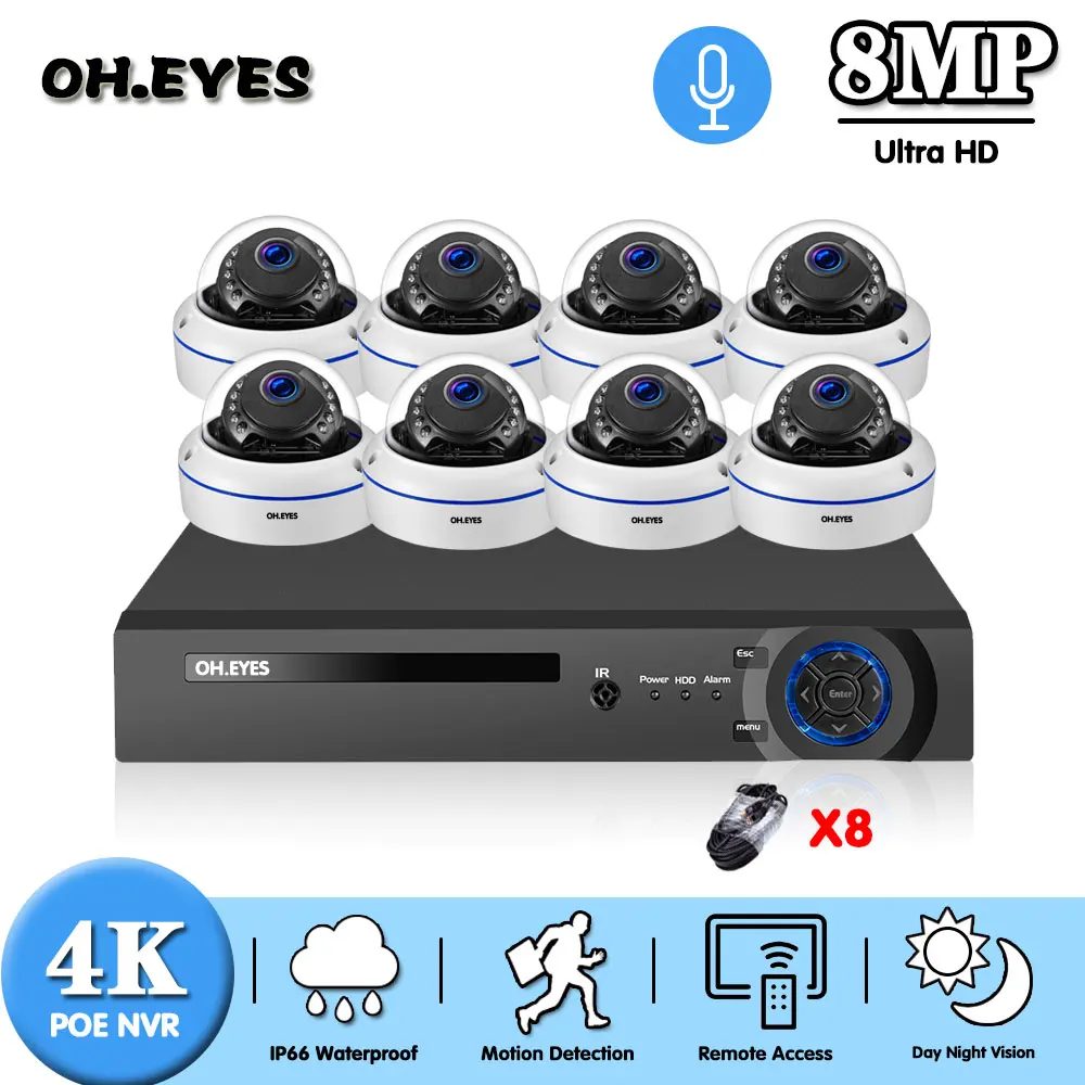 

4K NVR Kit 8CH POE CCTV Camera Security System Kit 8MP Outdoor Dome Video Surveillance Set IP Explosion proof Camera System Set