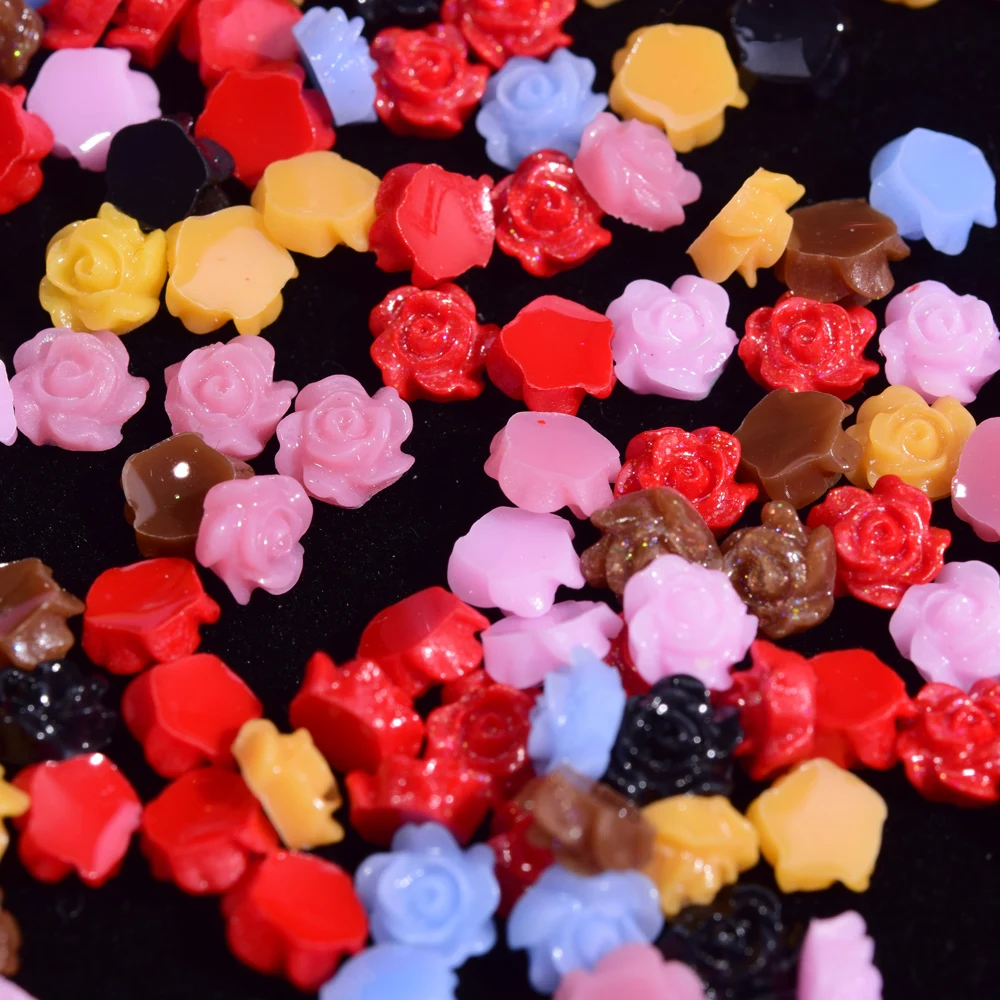 

200PC 6mm Flatback Resin Flower Nail Art Decoration Mixed-Color Resin Rose Flower 3D DIY Manicure Accessories Resin Flower ZCF12