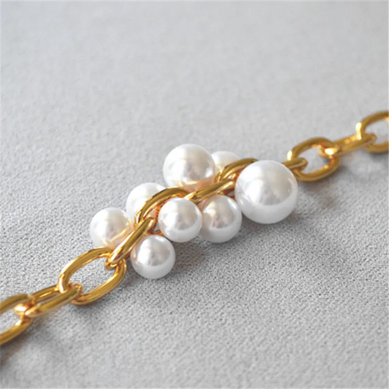 

Women artificial pearl chain bracelet gold plated link bangles with white pearl for party