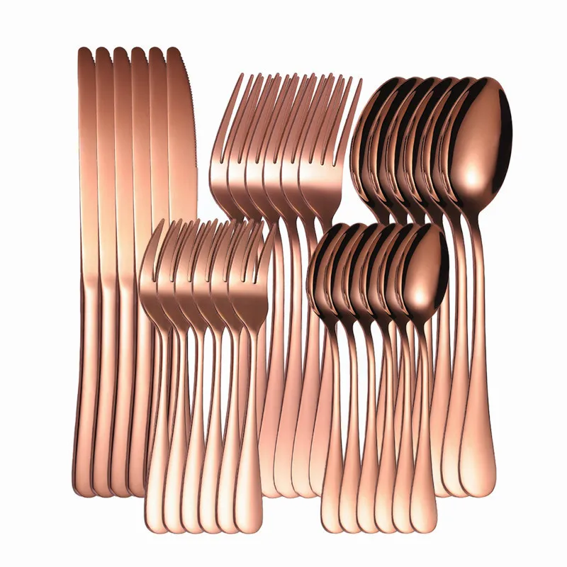 Full Tableware Stainless Steel Cutlery Set Tableware Sets 30Pcs Rose Gold Forks Spoons Knife Kitchen Dinnerware Set Dropshipping