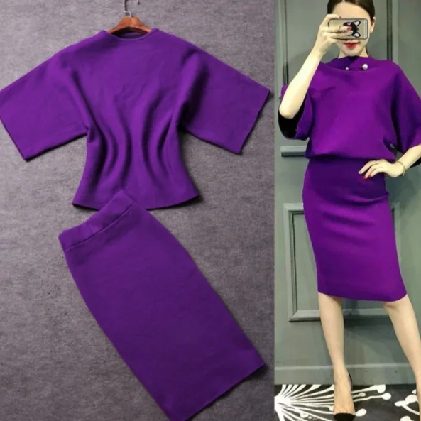 Женский трикотажный костюм с юбкой и топом Осень зима 2020 Трикотажный длинным