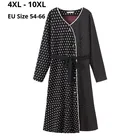 Размера плюс 10XL 8XL 6XL для женщин с длинными рукавами осенние платья Femme элегантное платье в горошек с v-образным вырезом одежда с трапецеевидным силуэтом для девушек платье для Mujers