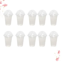 100pcs 360ml disposable clear plastic cups with a hole dome lids for tea fruit tea with covers